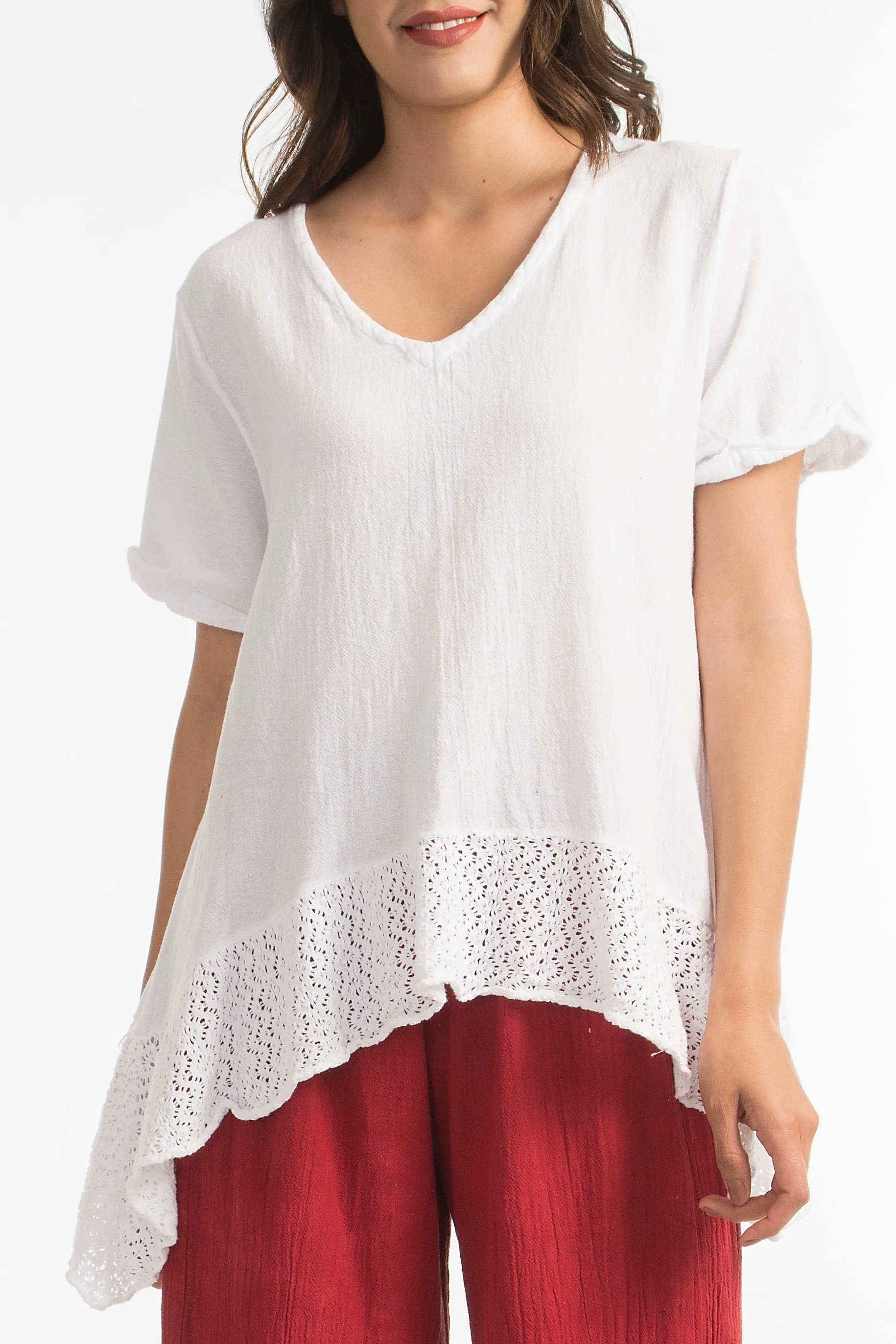 Sandra Top Sidefall Lace and Cotton Gauze