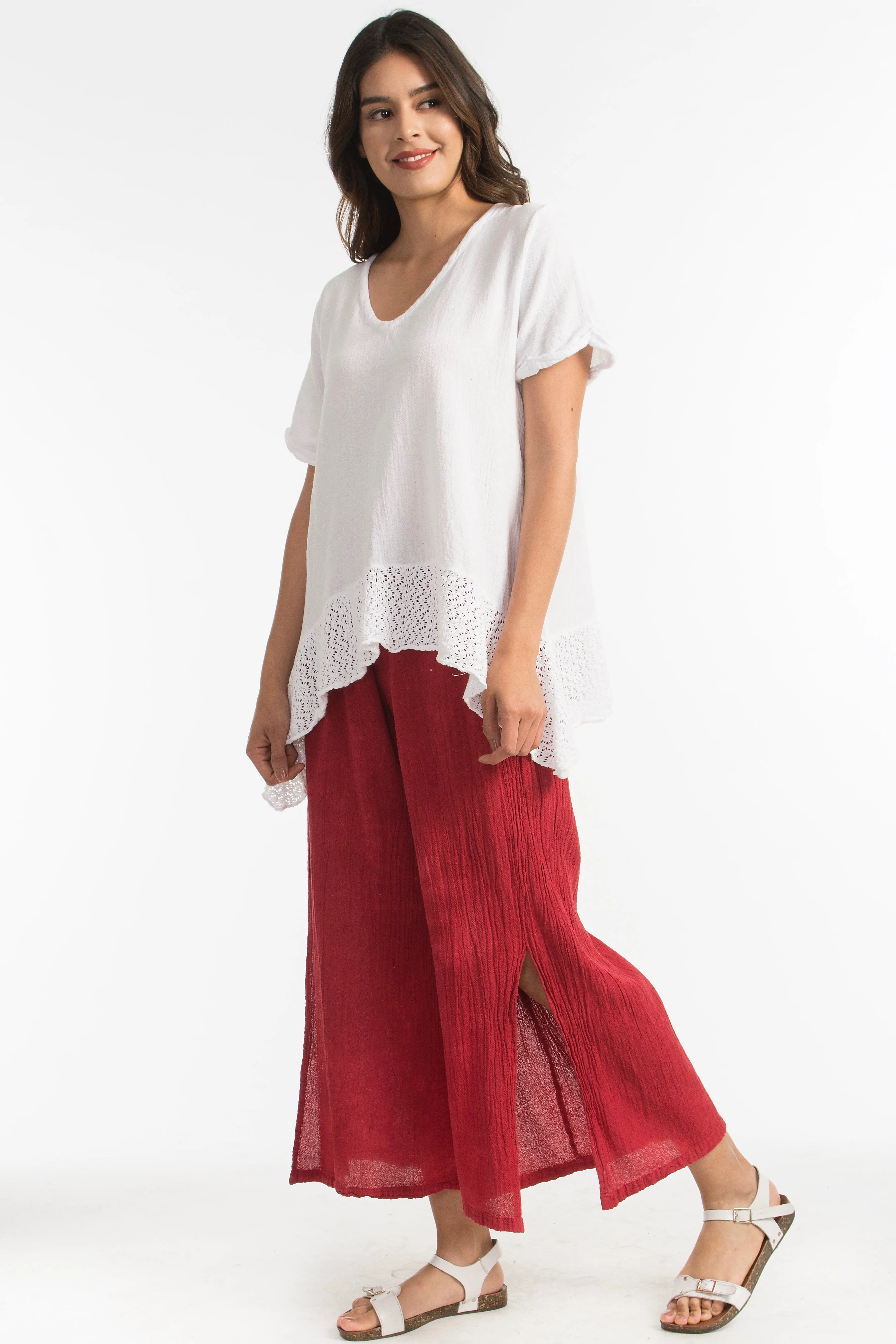 Sandra Top Sidefall Lace and Cotton Gauze