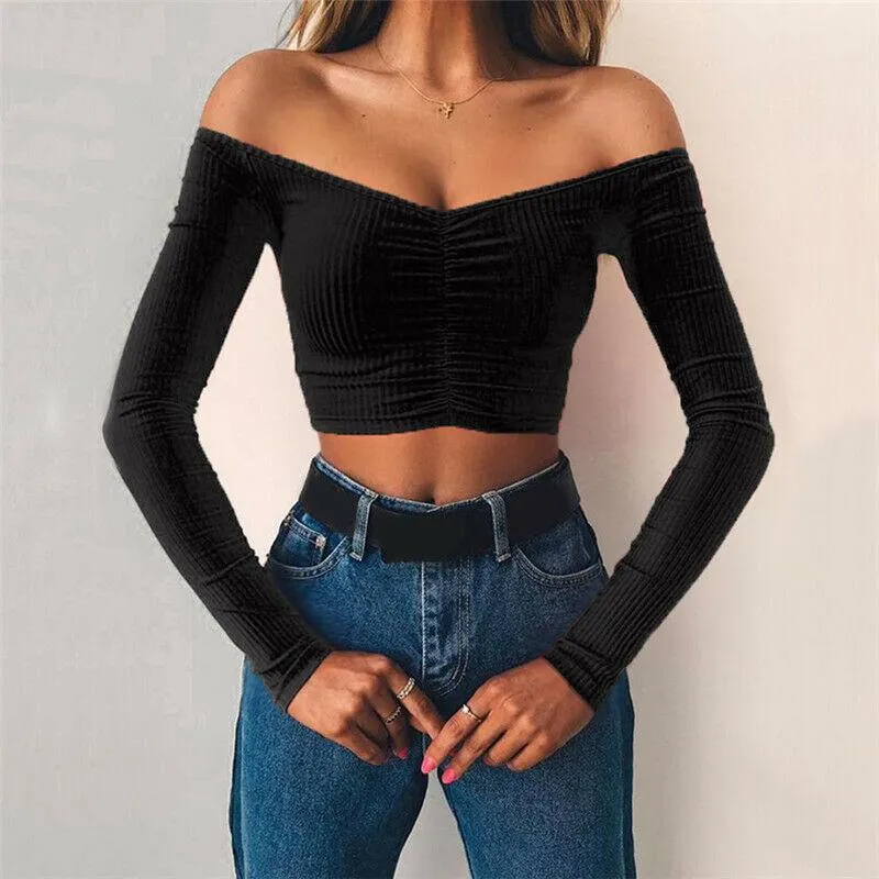 Sexy Slim Off Shoulder Crop Tops
