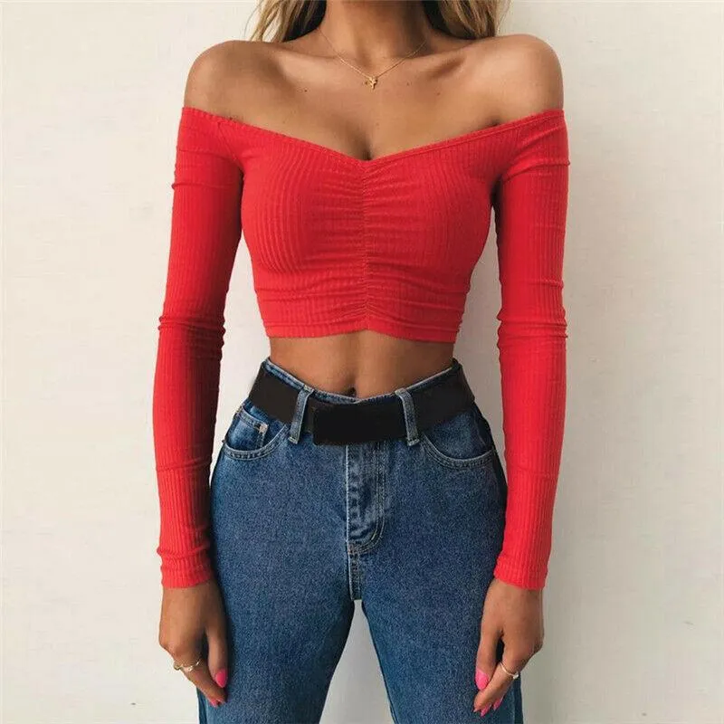 Sexy Slim Off Shoulder Crop Tops