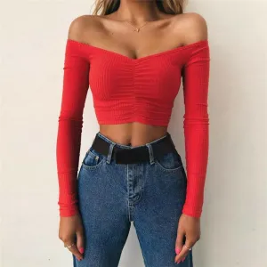 Sexy Slim Off Shoulder Crop Tops
