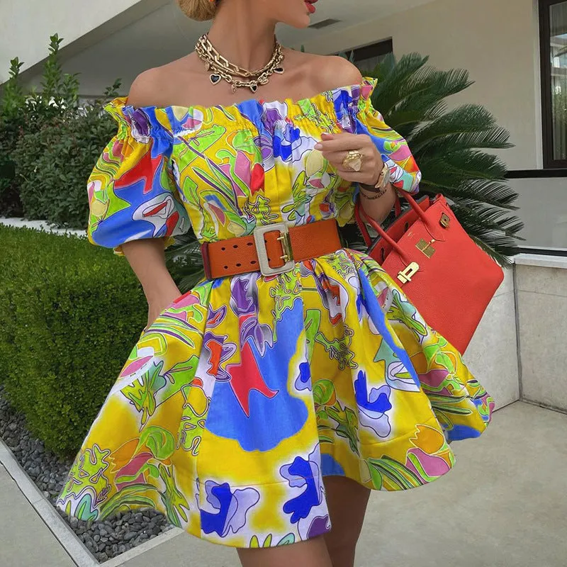 Shoulder-Bare Bliss Vibrant Summer Dress - Culture Heaven Special