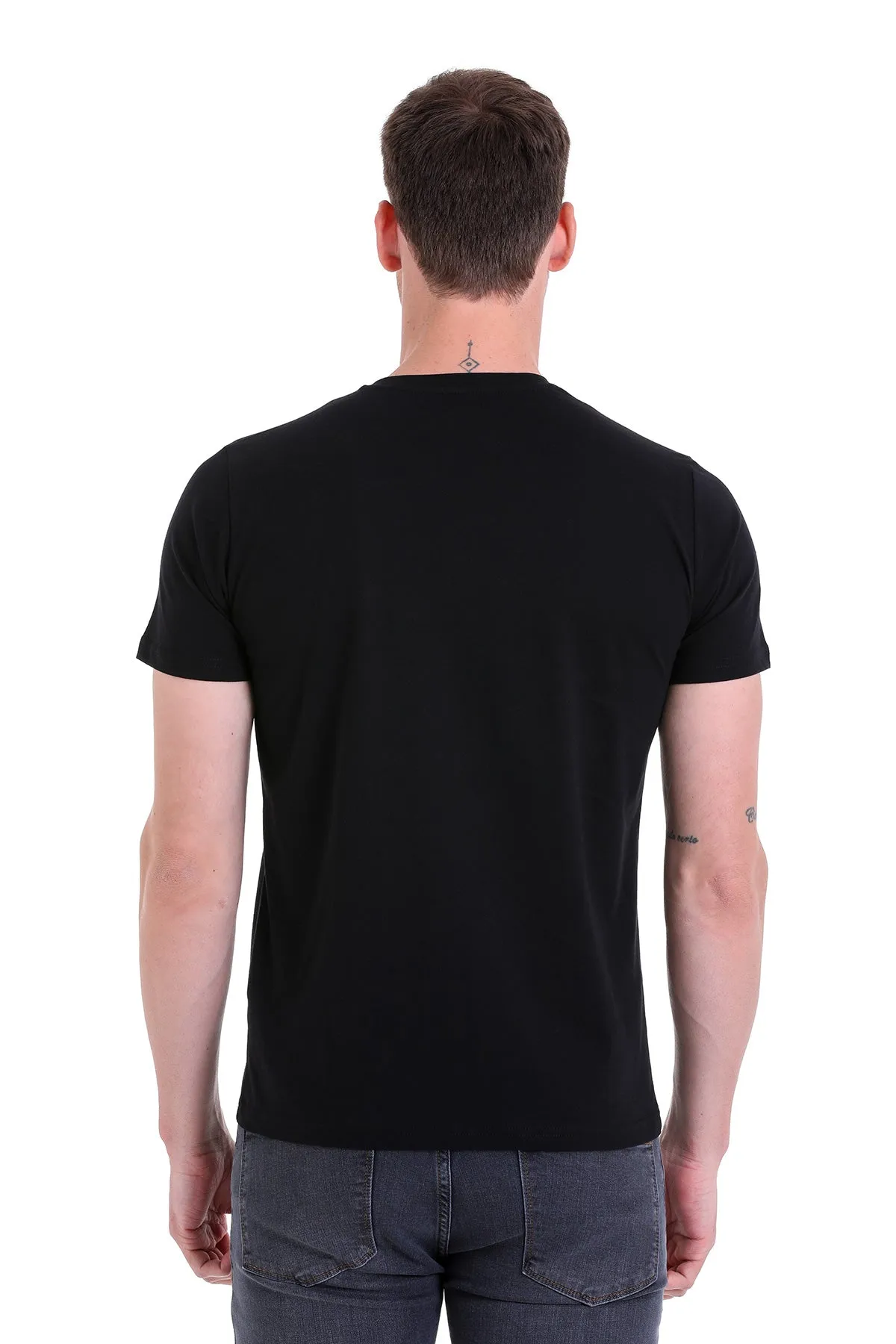 Slim Fit Basic Cotton Black V-Neck T-Shirt