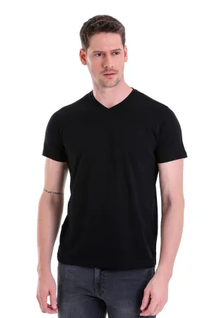 Slim Fit Basic Cotton Black V-Neck T-Shirt