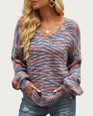 Space-Dye Knit V-Neck Sweater in Blue | Blue