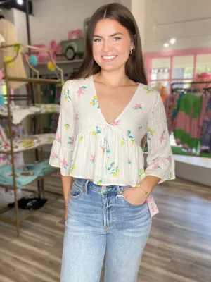 Spring Cleaning V Neck Peplum Top White Multi
