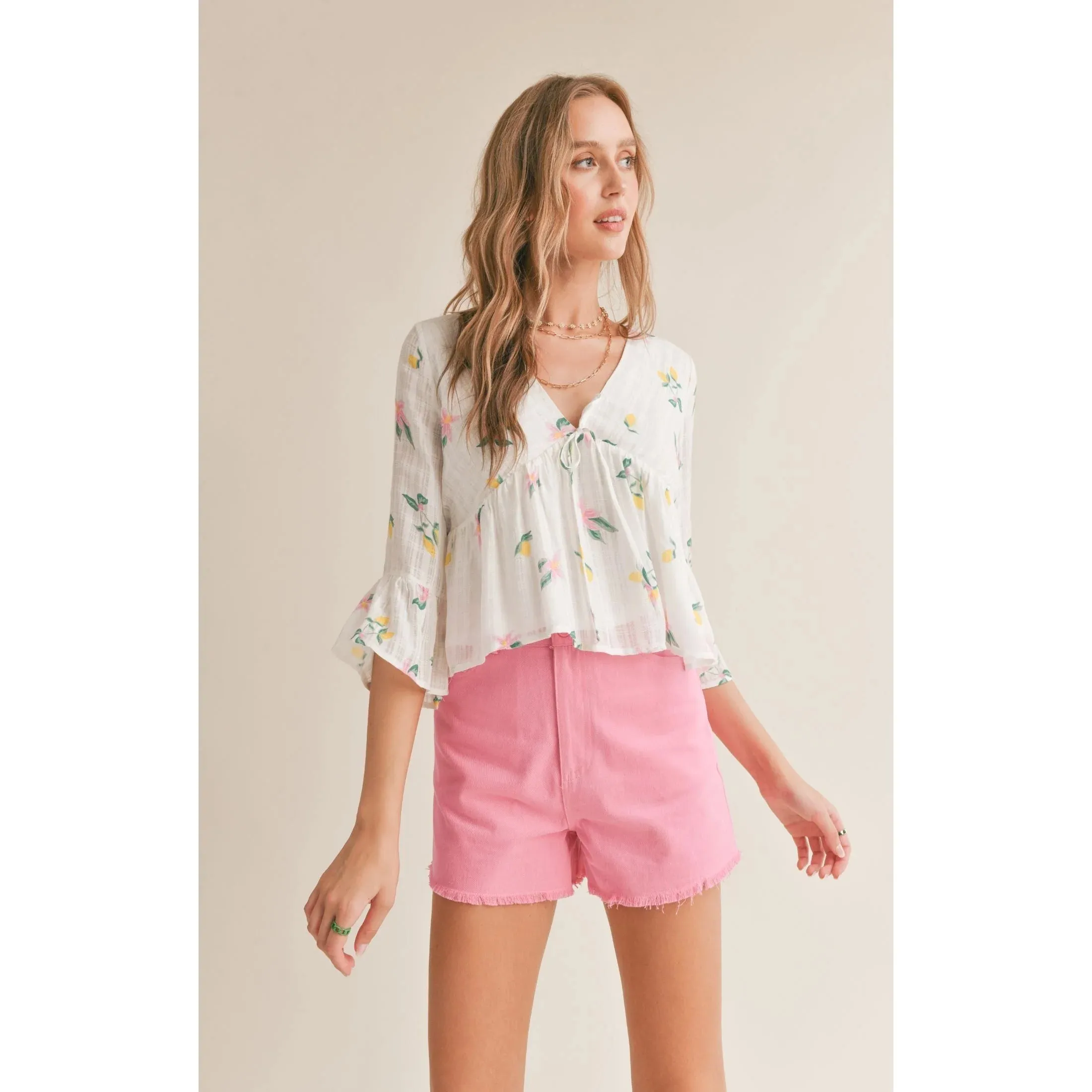 Spring Cleaning V Neck Peplum Top White Multi