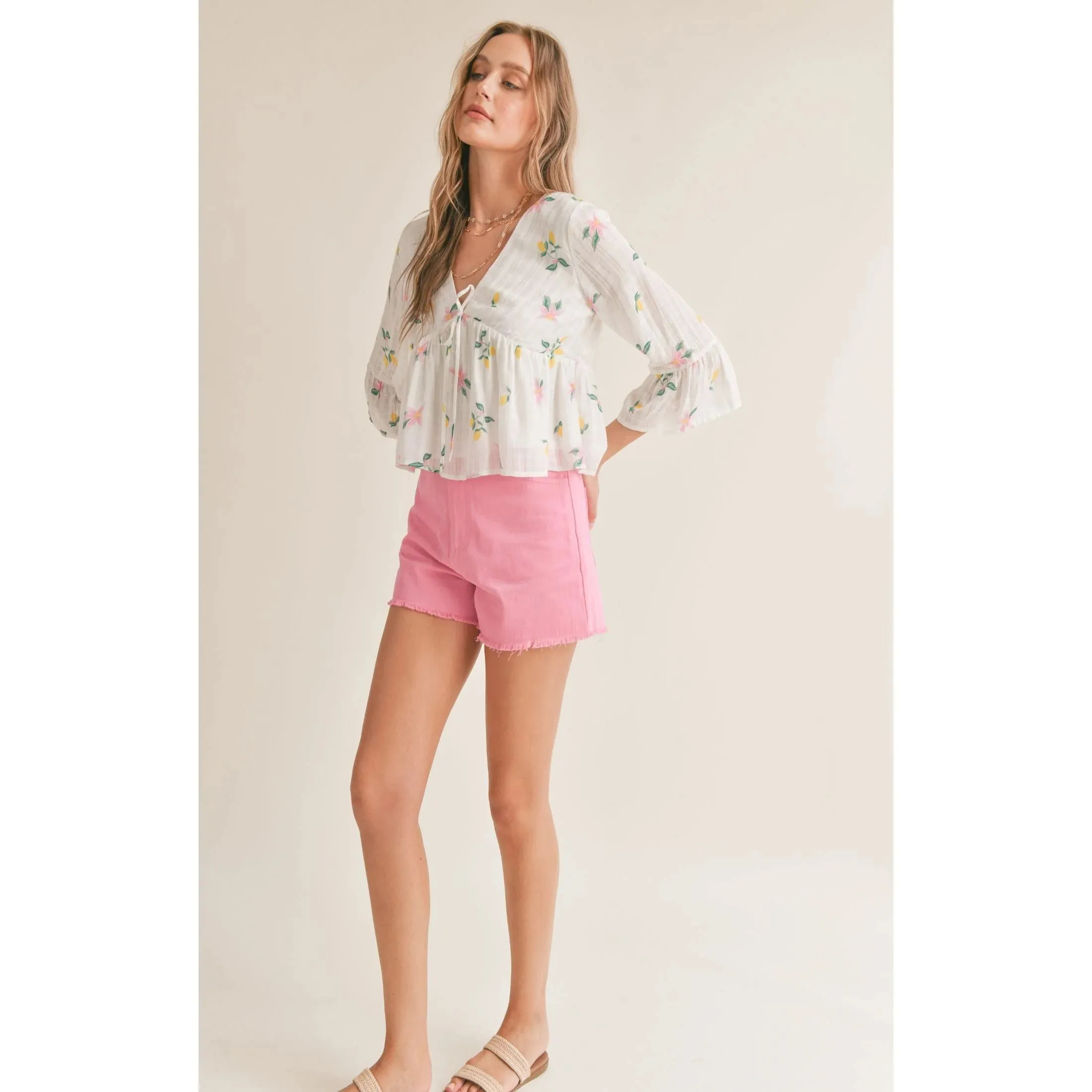 Spring Cleaning V Neck Peplum Top White Multi