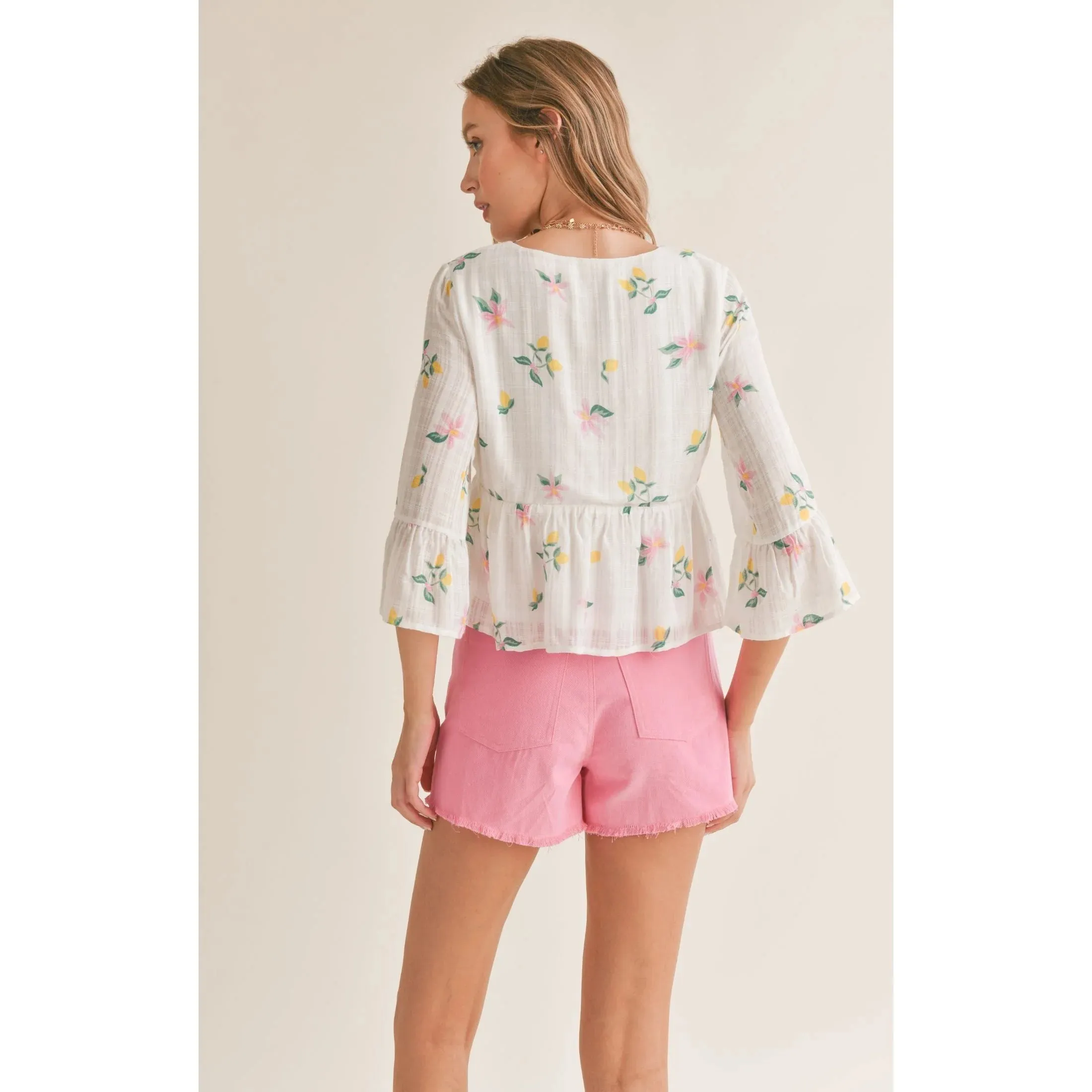 Spring Cleaning V Neck Peplum Top White Multi