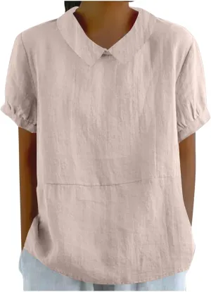 Summer Linen Shirts Women 2025 Casual Plus Size Beach Short Sleeve T Shirts Crewneck Blouses Trendy Loose Gauze Shirt