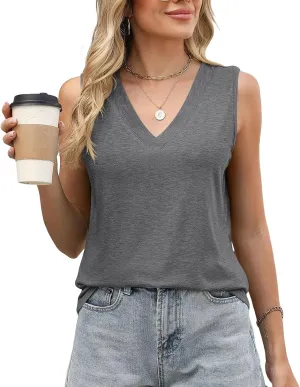 Tank Top Women Summer 2025 Casual Spring V Neck Sleeveless Tee Shirt Basic Trendy Beach Vacation Outfits Clothes