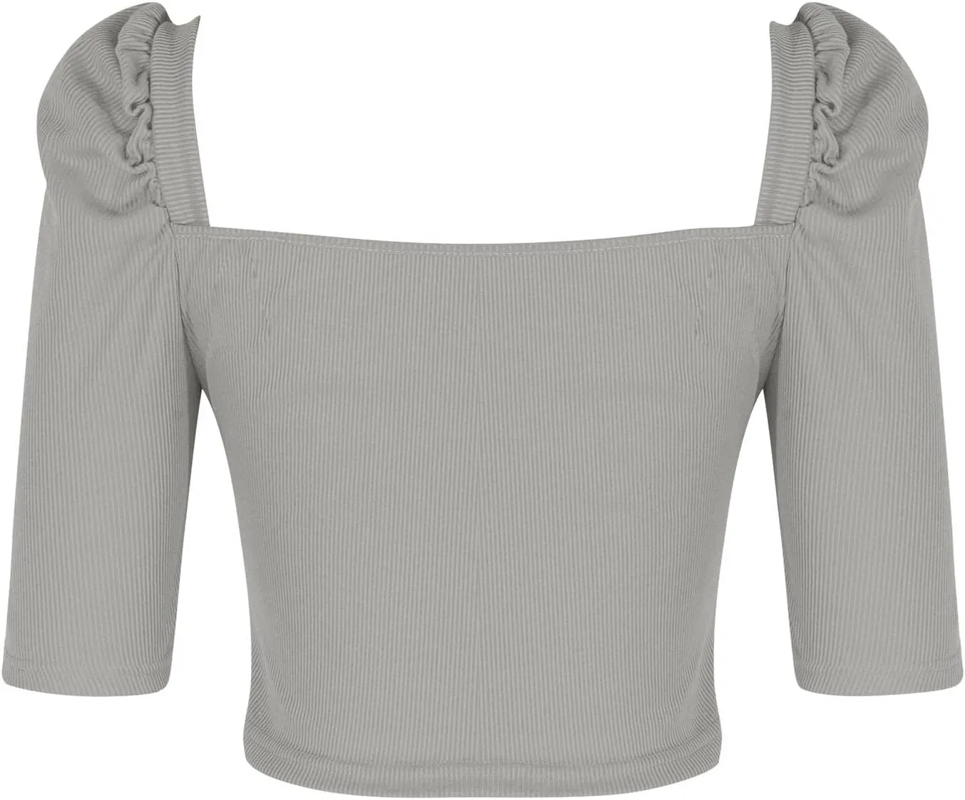 Women Puff Half Sleeve Square Neck Crop Top Summer Slim Fit Blouses T Shirt Casual Ribbed Shirt Basic Knit Tees
