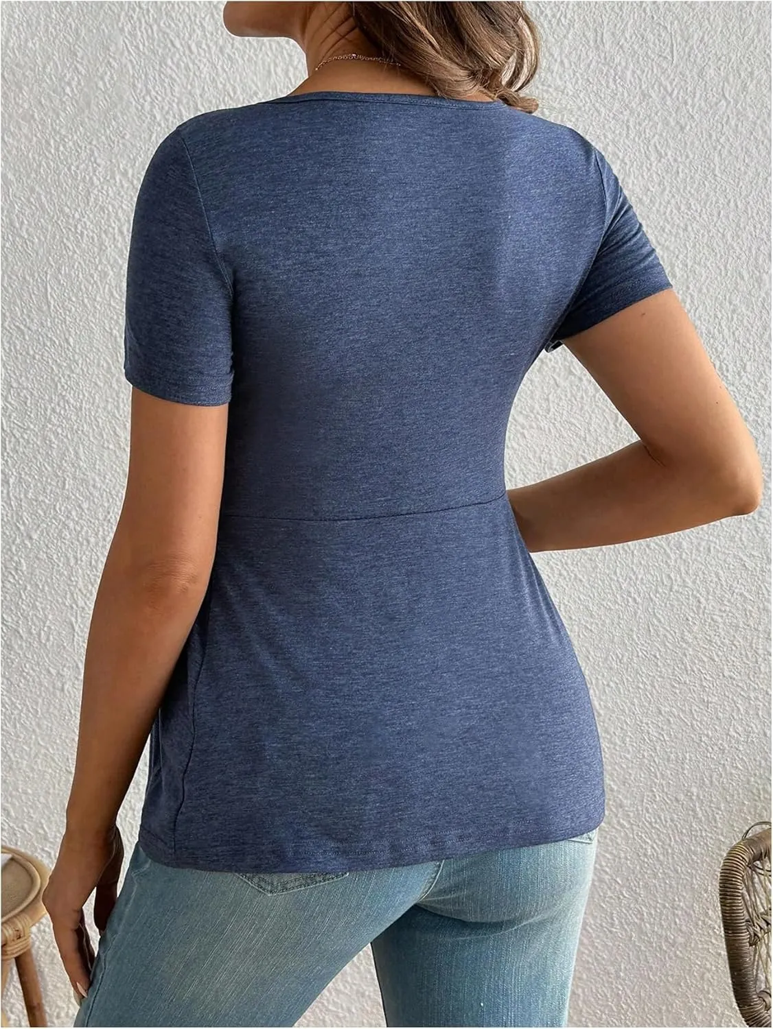 Women's Maternity Tops Twist V Neck Ruffle T Shirt Short Sleeve Summer Peplum Tees