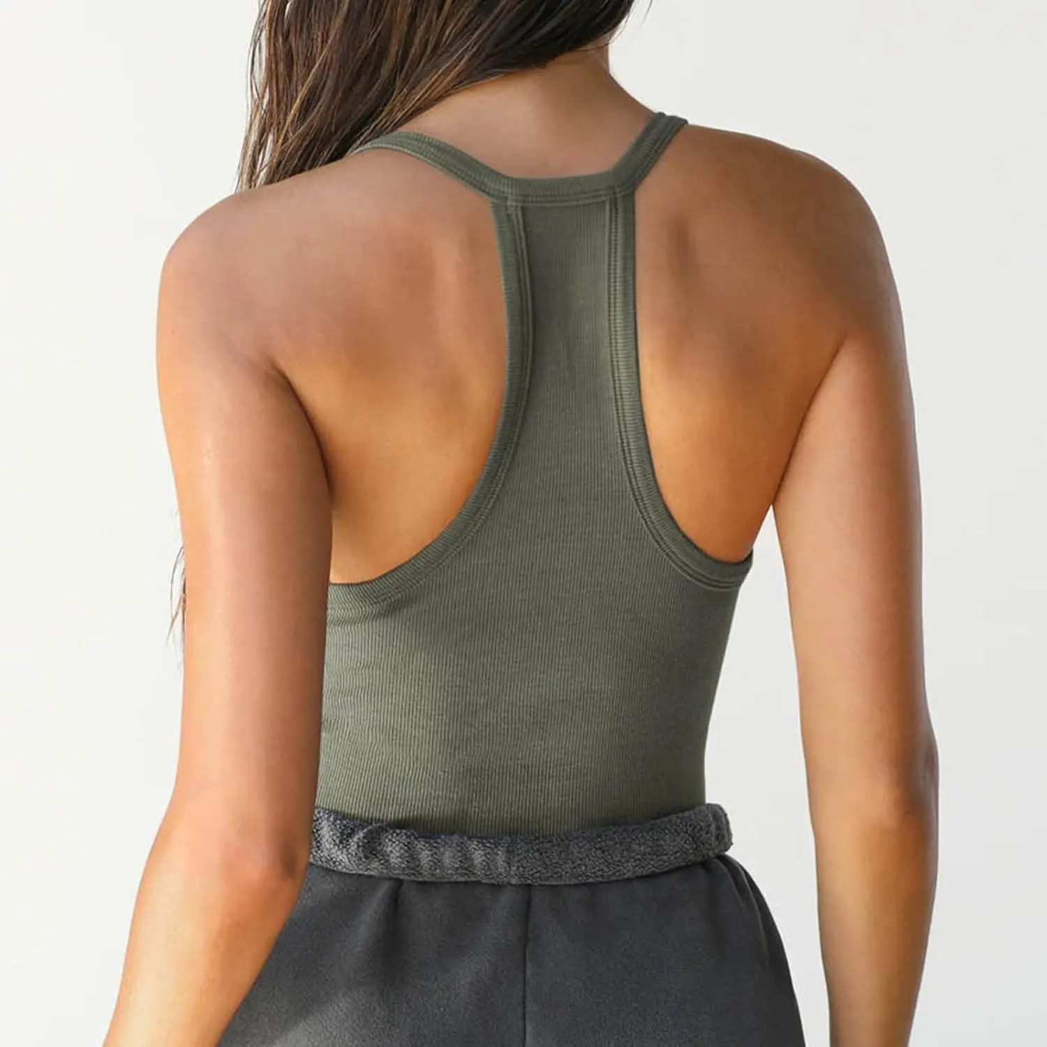 Workout Tops for Women Racerback Tank Tops Summer V Neck Slim Fit Ribbed Sleeveless Workout Camisole Top Casual