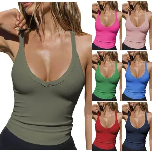 Workout Tops for Women Racerback Tank Tops Summer V Neck Slim Fit Ribbed Sleeveless Workout Camisole Top Casual