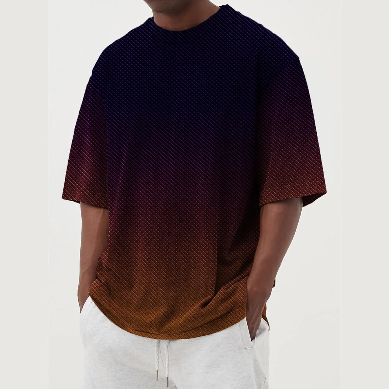 Ymosrh Men's Gradient Color Shirt Short Sleeve Summer Casual Crewneck Basic Tee Shirts Fashion, S-4XL